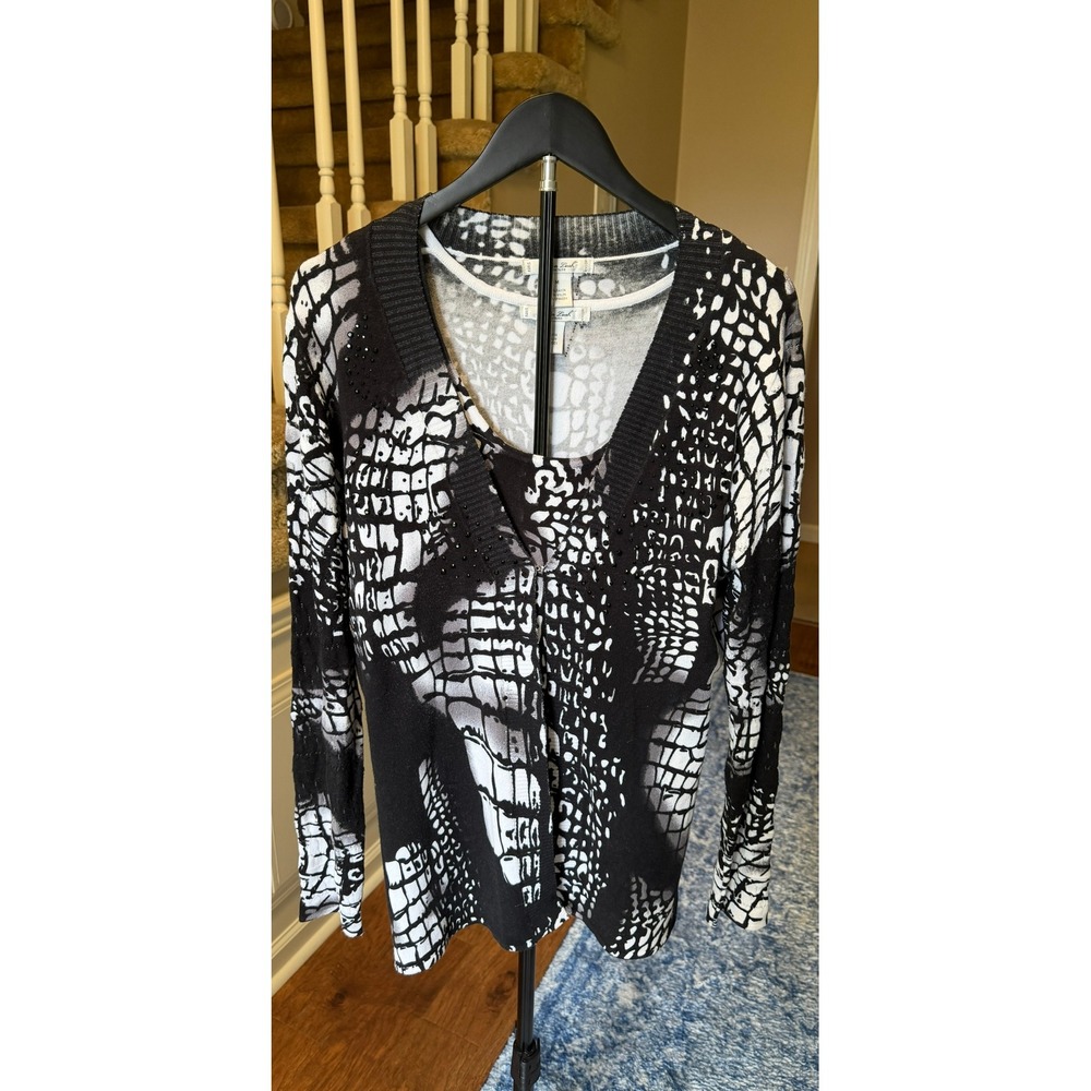 Mona Leah Couture Black White Animal Print Cardigan Shell Twin Set Medium